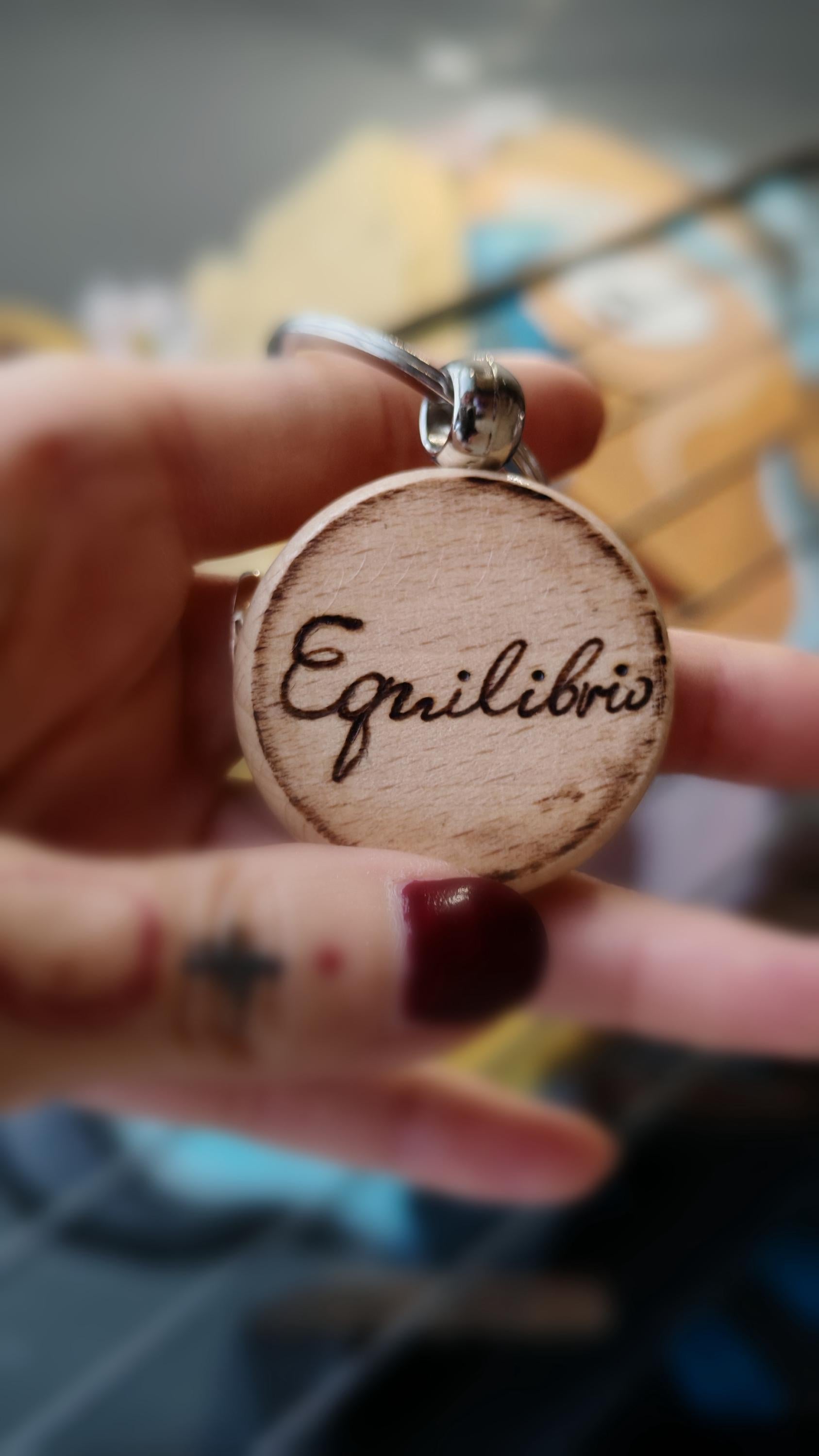 Hand-Engraved Wooden Keychain – Symbol of Balance and Harmony