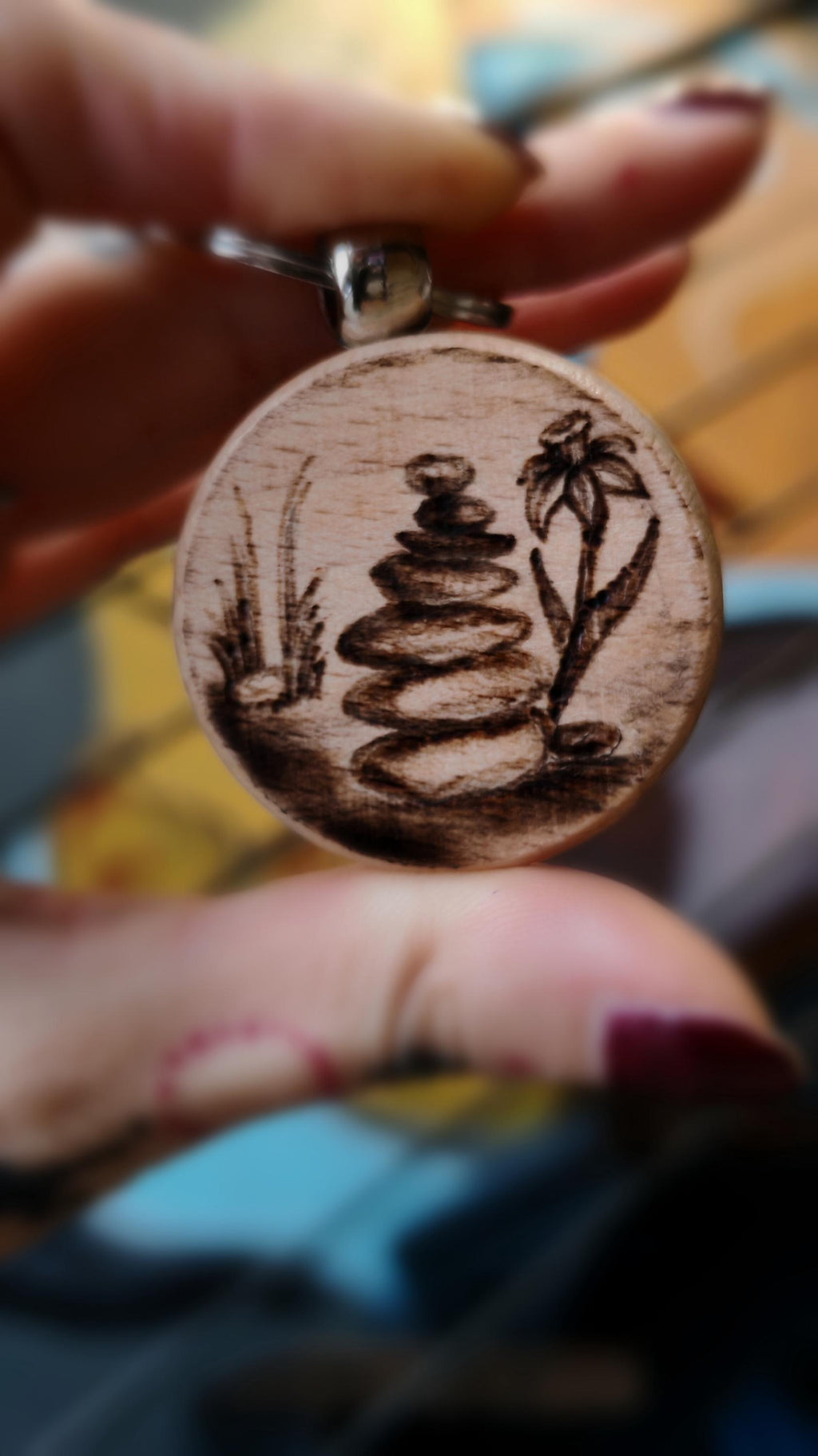 Hand-Engraved Wooden Keychain – Symbol of Balance and Harmony
