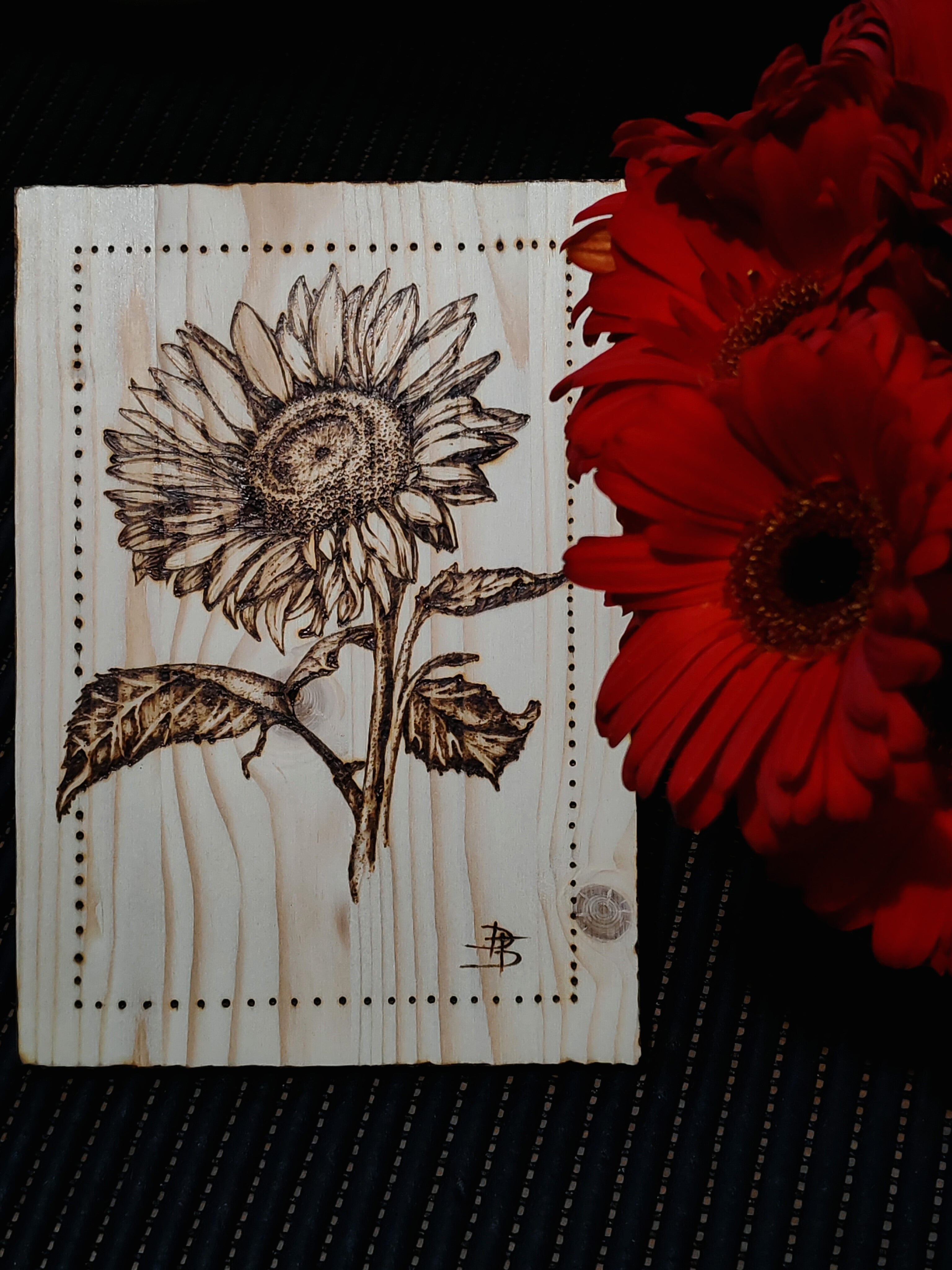 Sunflower · First Pyrograph Panel
